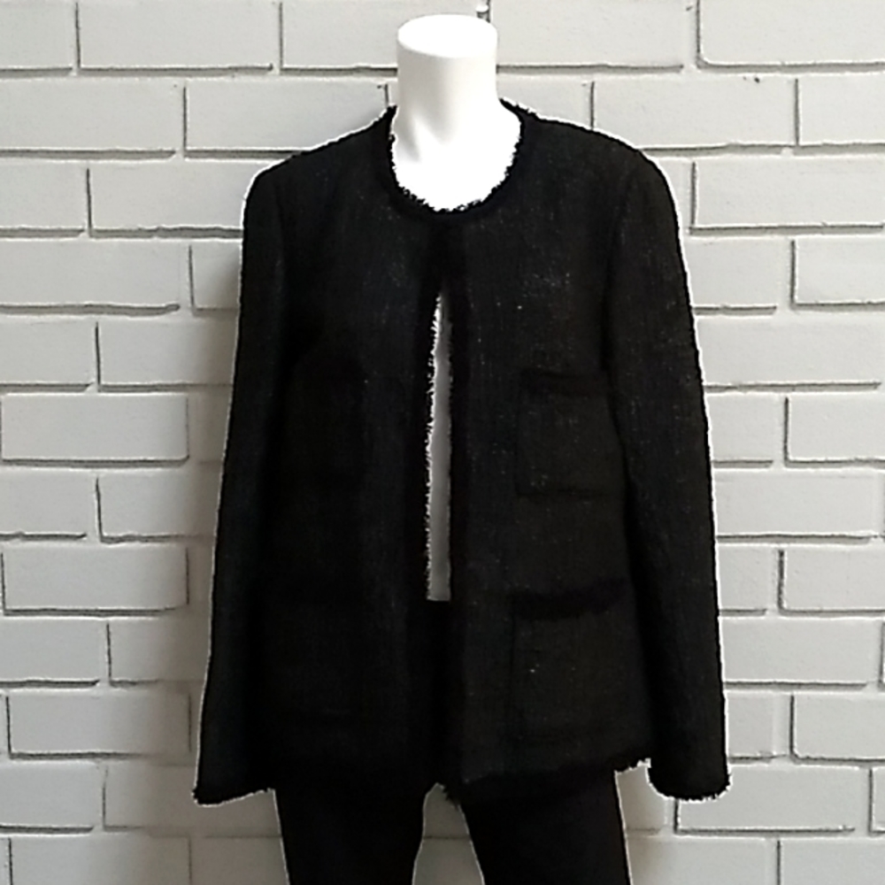 Zara Woman Black/Gray Distressed 4 Pocket Top Hook Lined Jacket. Sz Large. NWT